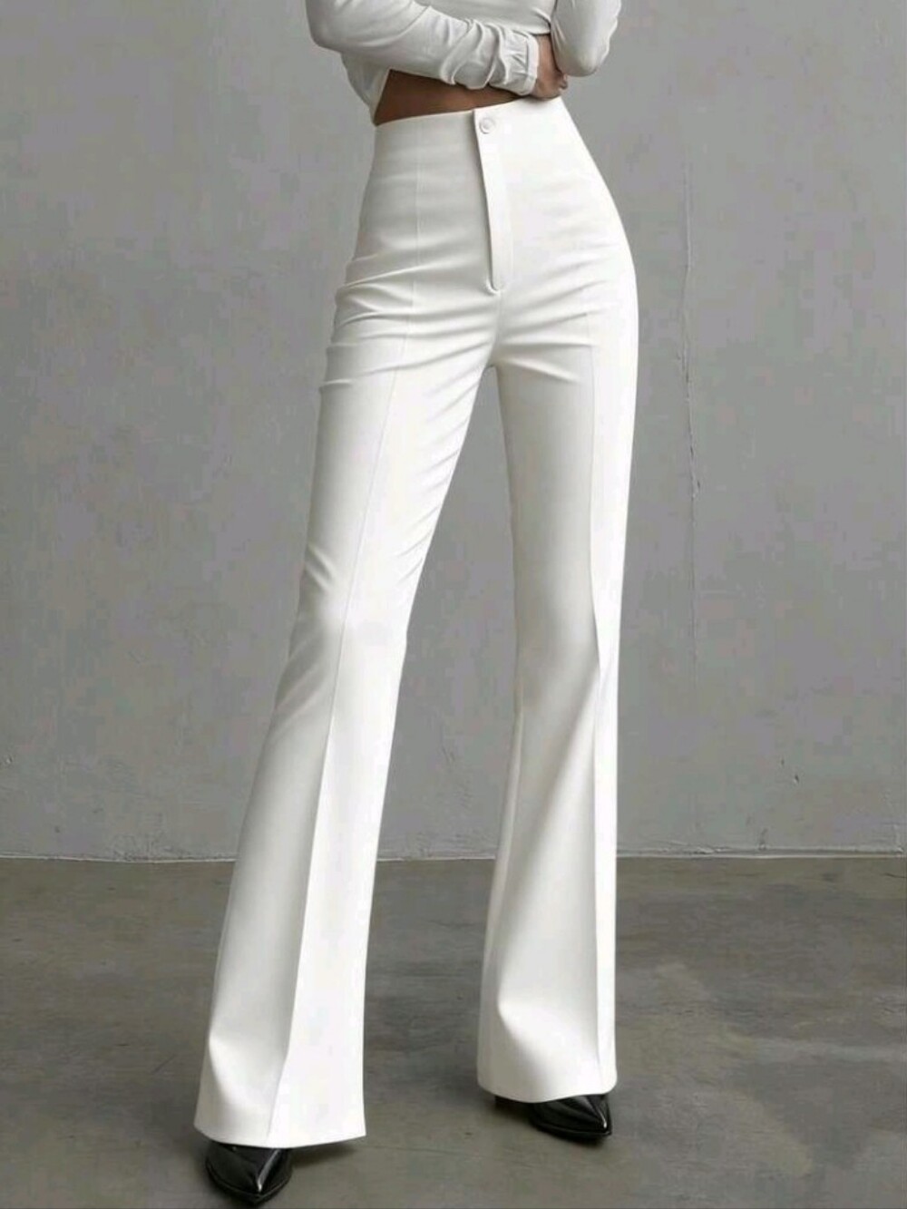 Women's Solid Color Casual Elegant High Waist Straight Leg Pants White